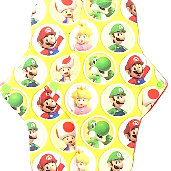 2 Heavy Plus Cloth Menstrual Pads in Fun Mario Land Print 10 inches/New Handmade - Picture 5 of 6